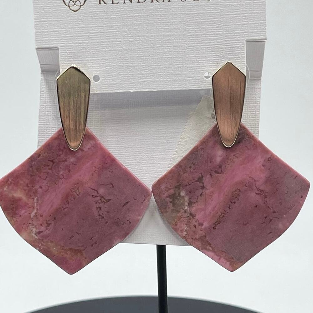 Kendra Scott Astoria‎ Pink Rhodonite 14k Gold Plated Square Drop Earrings new